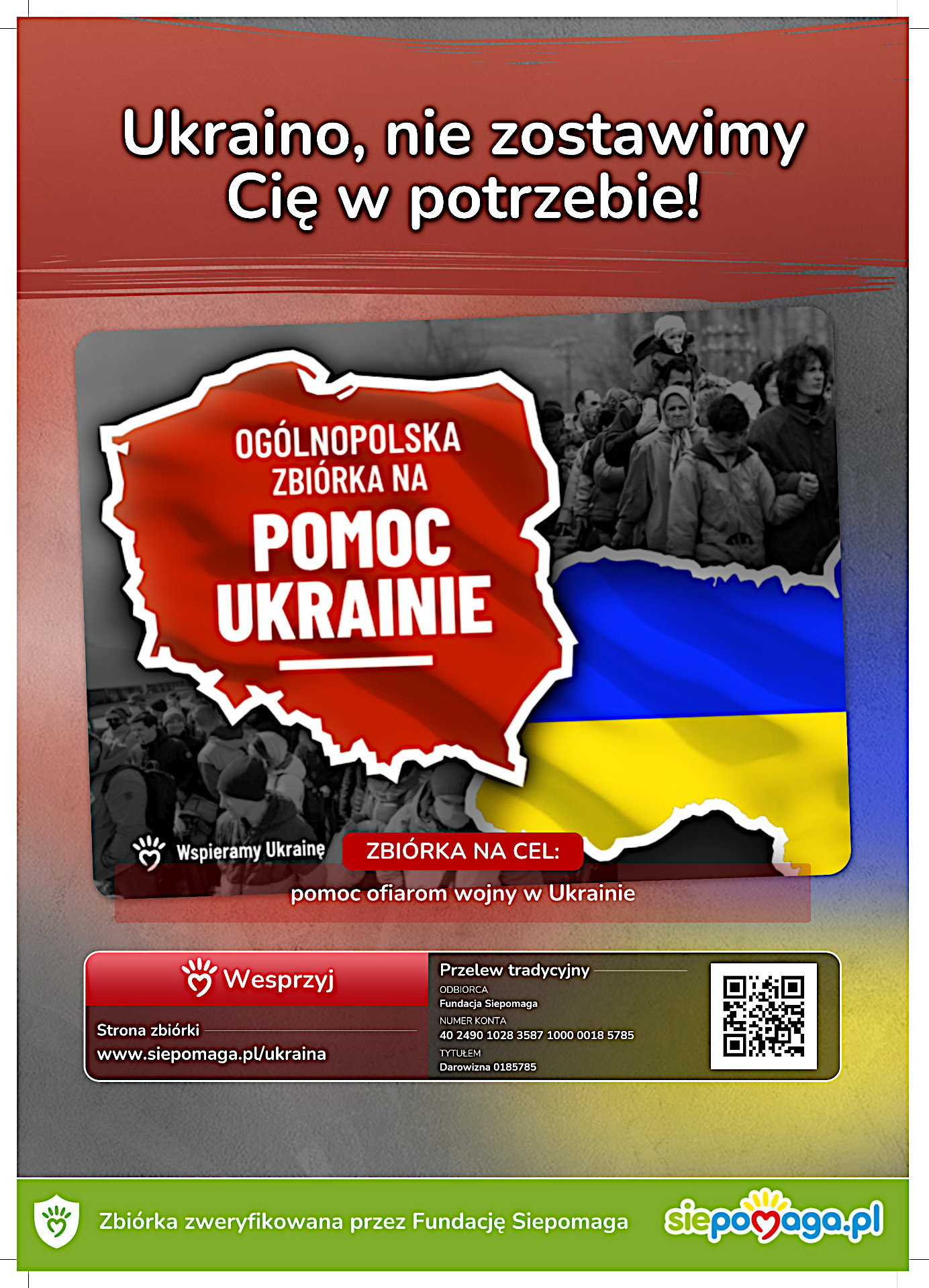 Zbiórka na siepomaga.pl - pomoc ofiarom wojny w Ukrainie - plakat