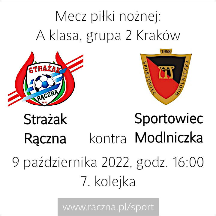 Mecz piłki nożnej - A klasa grupa 2 Kraków - 7. kolejka - Strażak Rączna vs. Sportowiec Modlniczka - 9 października 2022