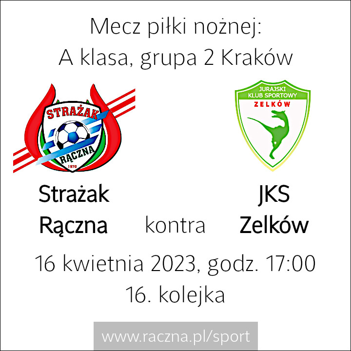 Mecz piłki nożnej - A klasa grupa 2 Kraków - 16. kolejka - Strażak Rączna vs. JKS Zelków - 16 kwietnia 2023