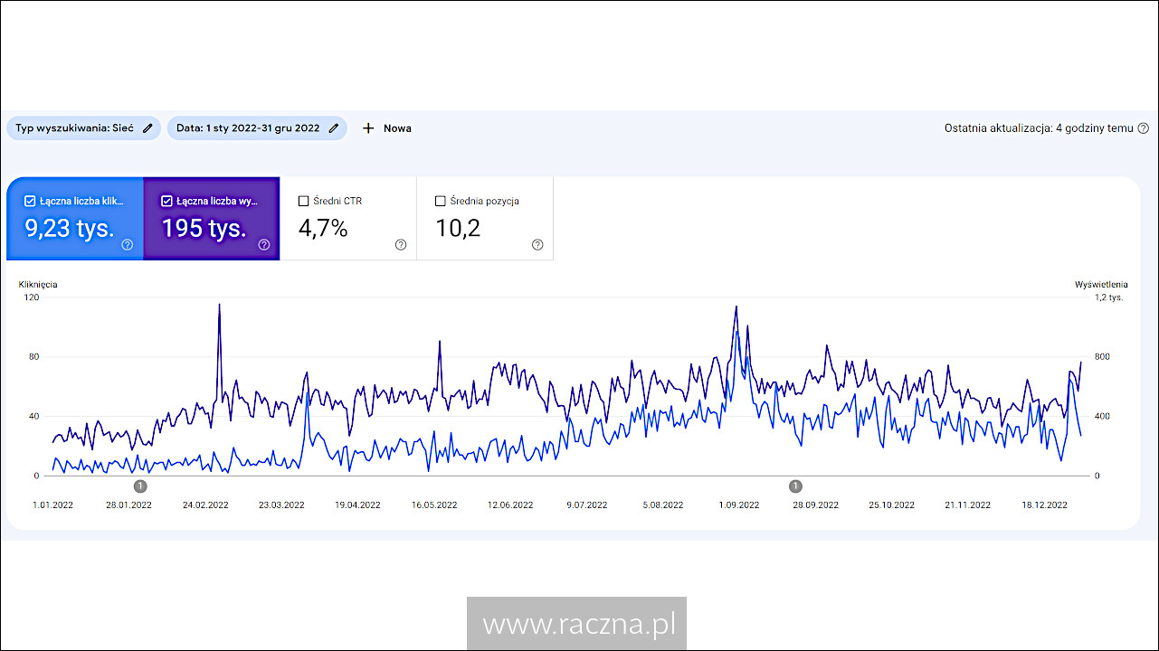 Statystyki 2022 rok - Google Search Console - www.raczna.pl - zdjęcie